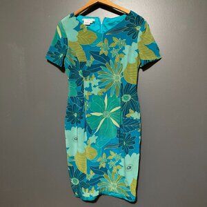Maggie London Women Size 8 Blue Tropical Sheath Dress Straight Party Event